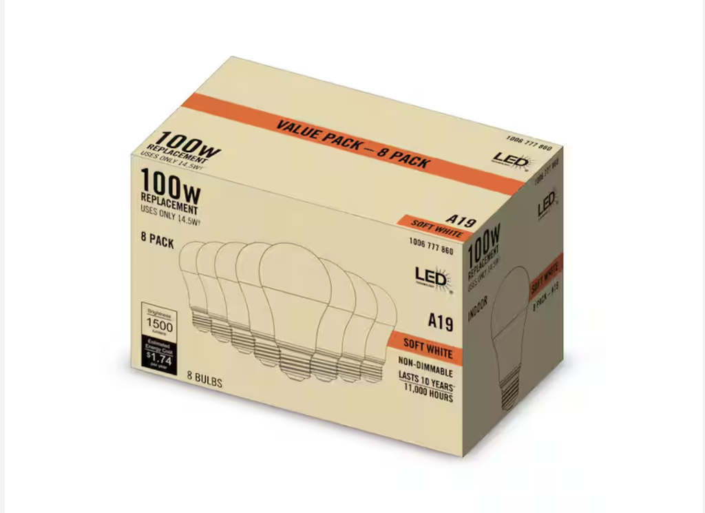 [1006777862] 100-Watt Equivalent A19 Non-Dimmable LED Light Bulb Daylight (8-