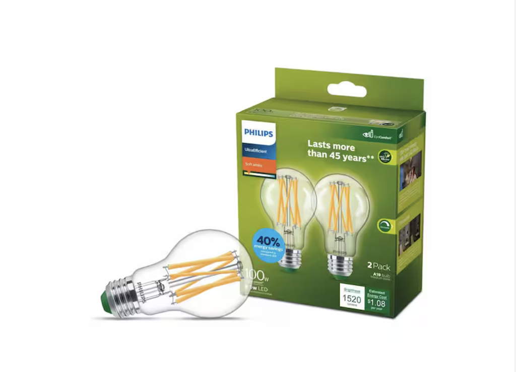 [1013802938] 100-Watt Equivalent A19 Ultra Efficient Clear LED Light Bulb 2700K 2-Pack