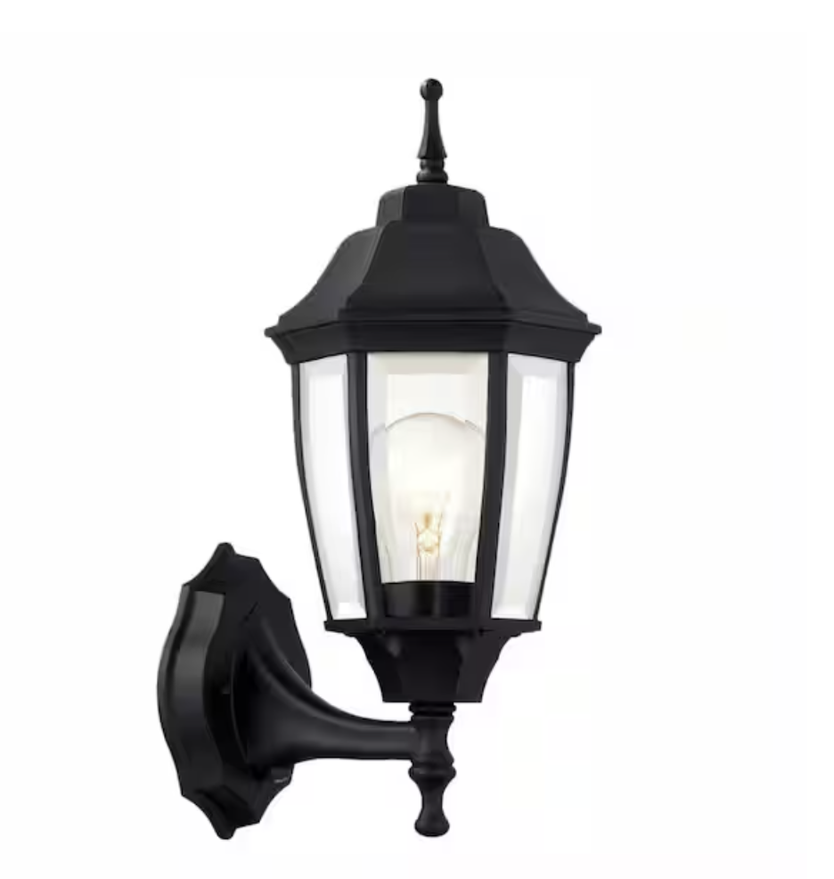 [240336] 14 in. 1-Light Black Hardwired Dusk-to-Dawn Outdoor Wall Light L
