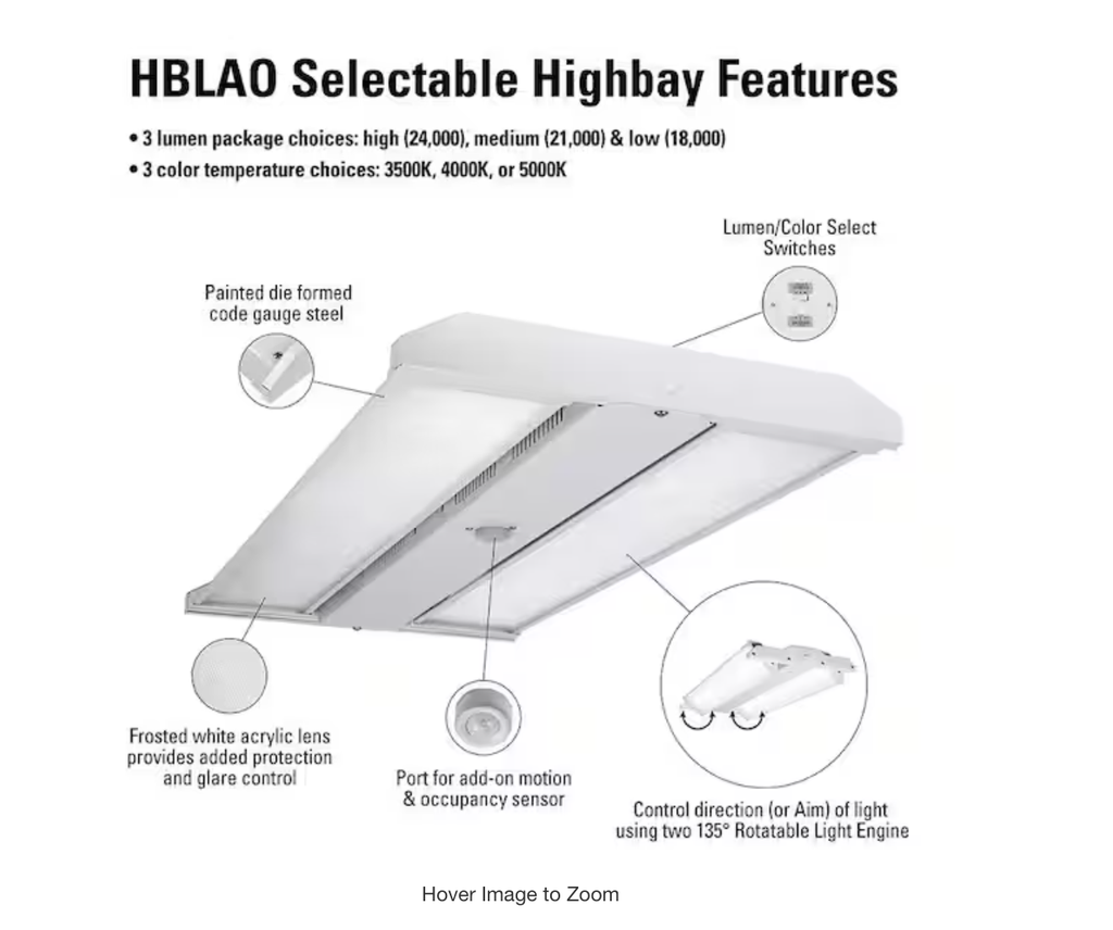 2 ft. 400-Watt Equivalent LED Highbay with Adjustable Optics, Se