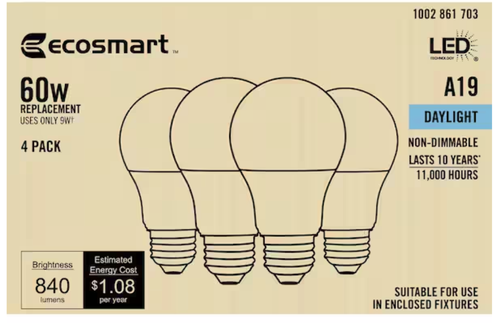 [1002861703] 60-Watt Equivalent A19 Non-Dimmable LED Light Bulb (5000K) Dayli