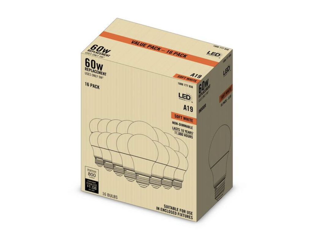 [1006777856] 60-Watt Equivalent A19 Non-Dimmable LED Light Bulb Soft White (1