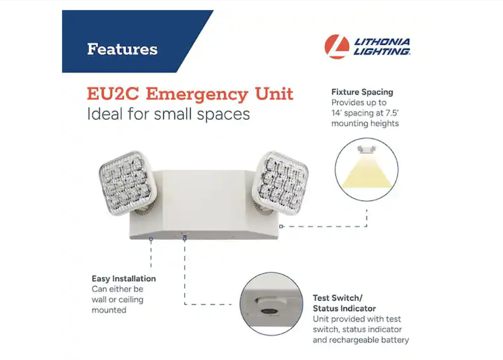 Contractor Select EU2C 120/277-Volt Integrated LED White Emergency Light Fixture with Battery