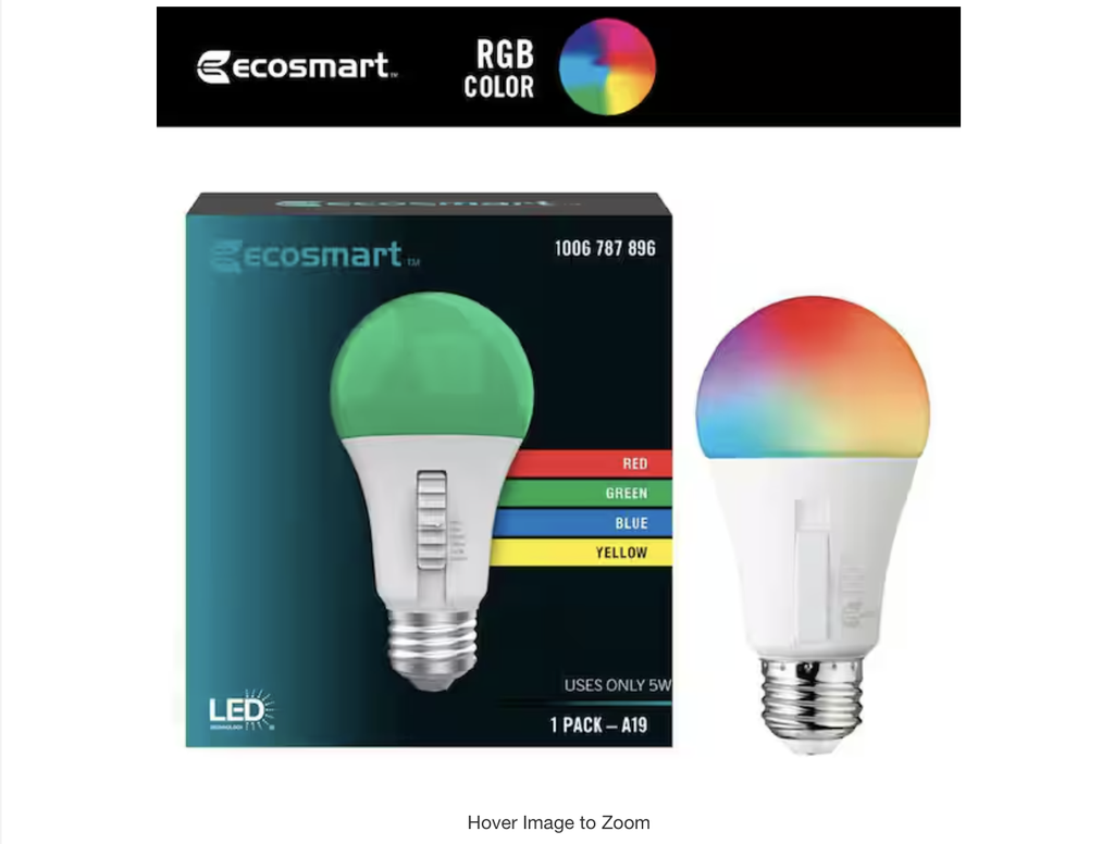 EcoSmart A19 Color-Changing LED Bulb (Selectable Red/Green/Blue/