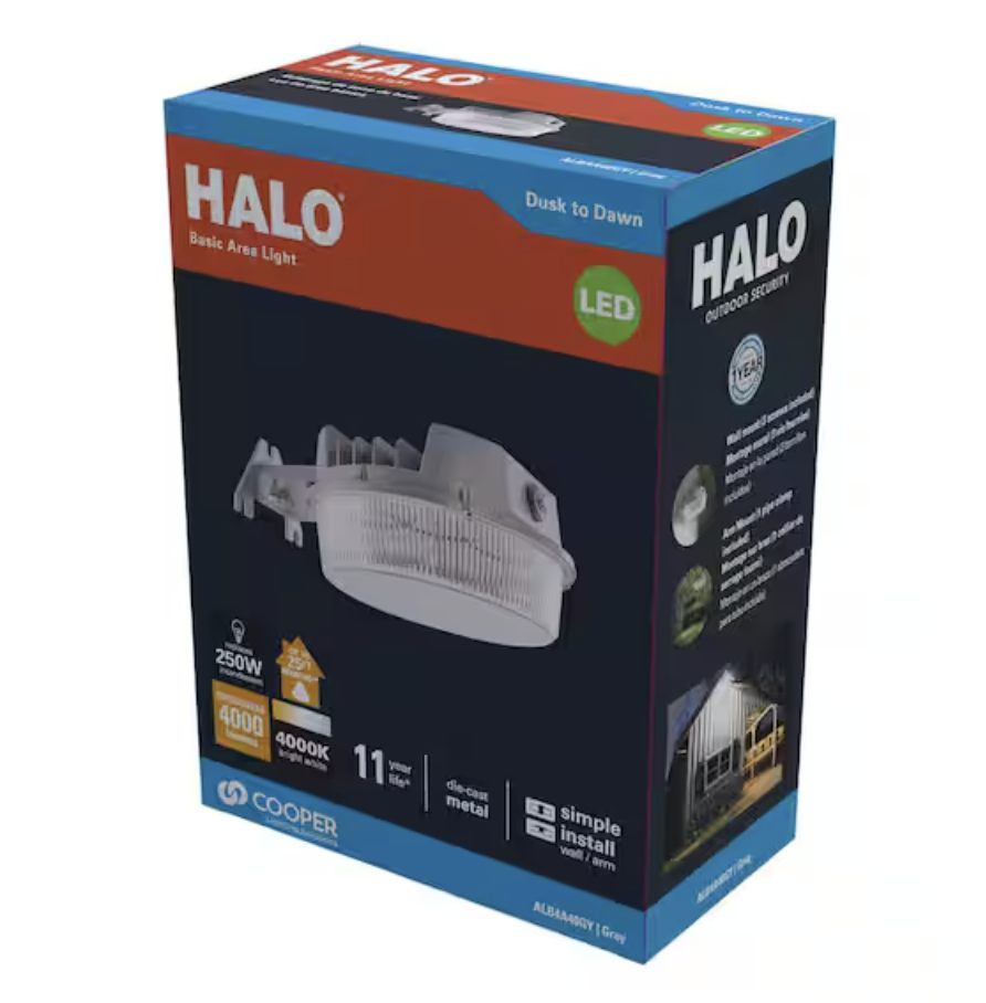 HALO ALB 250-Watt Equivalent Integrated LED Gray Dusk to Dawn Ar