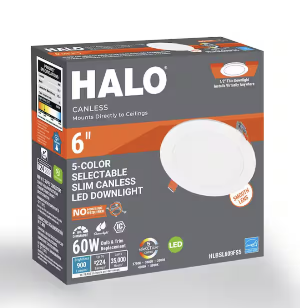 HLBSL 6 in. Can Less Integrated LED, 900 Lumens, 5CCT, White 
