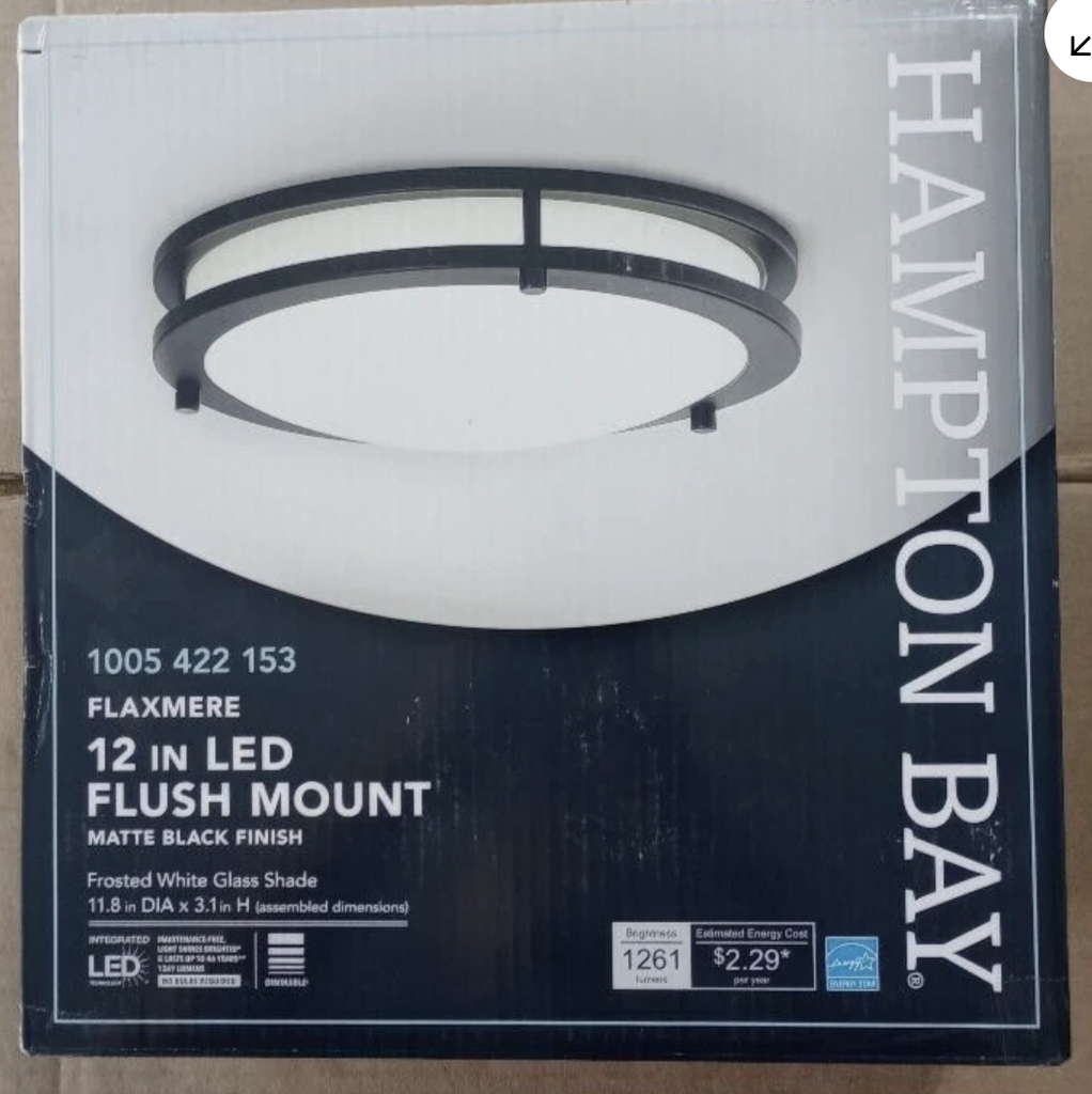 Hampton Bay Flaxmere 12" LED Flush Mount Ceiling Light Matte Bla
