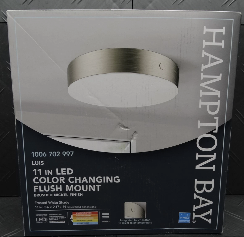 Hampton Bay Luis 11 in. LED Color Changing Flush Mount with Fros